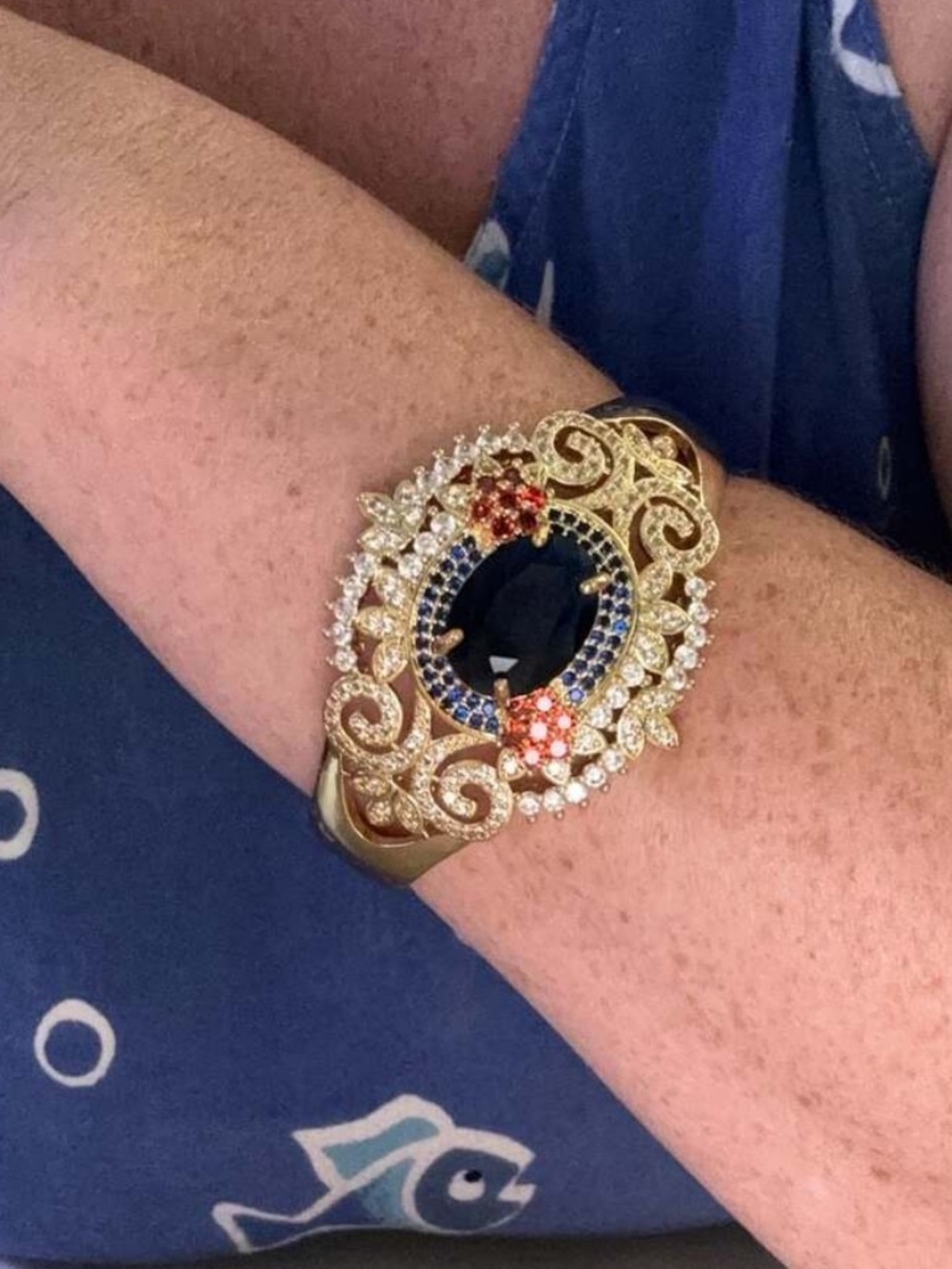 Micro Paved Shiny AAA Zirconia Setting Blue Stone  Cuff Bangle